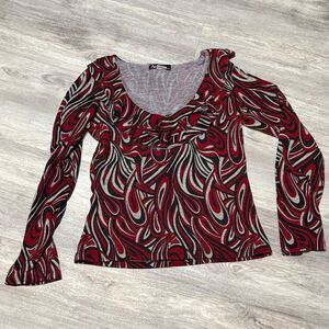 Vintage psychedelic ruffle long sleeve top‎ size medium